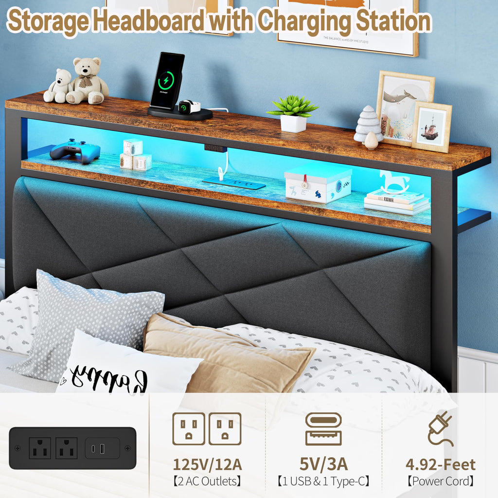 Queen Bed Frame with USB Charging Station O76204