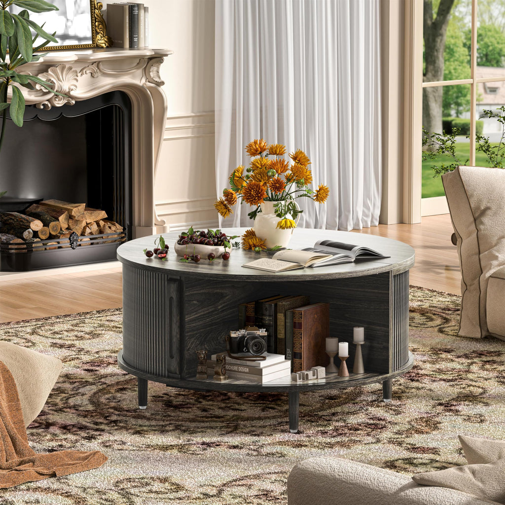 Round Coffee Table, 31.5" Lift-Top with Storage, Grey B117