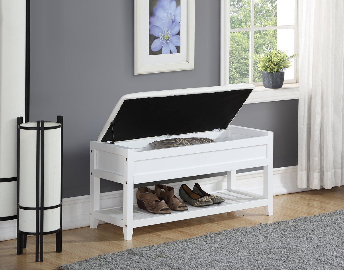 Clean White Seating Bench with Shoe Storage U974