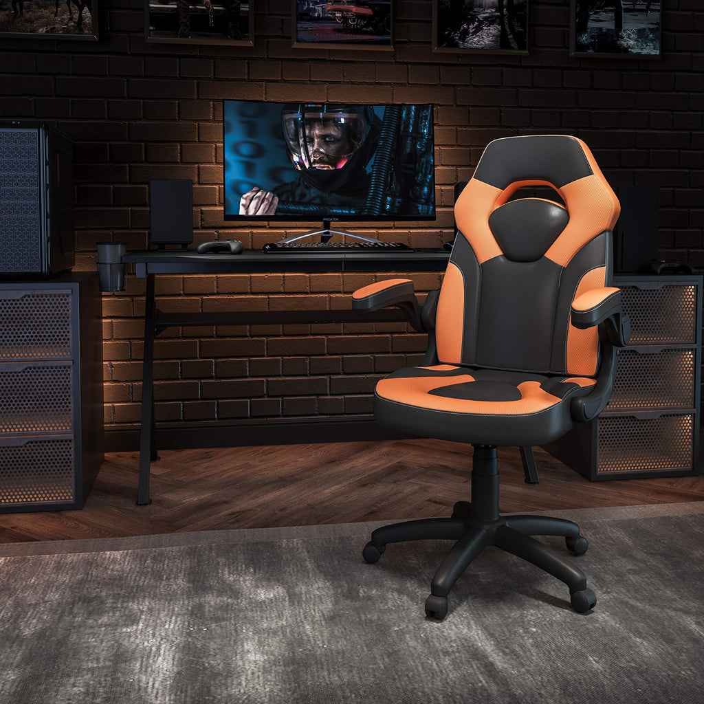 Orange Black Ergonomic Gaming Chair with Flip-Up Arms G139