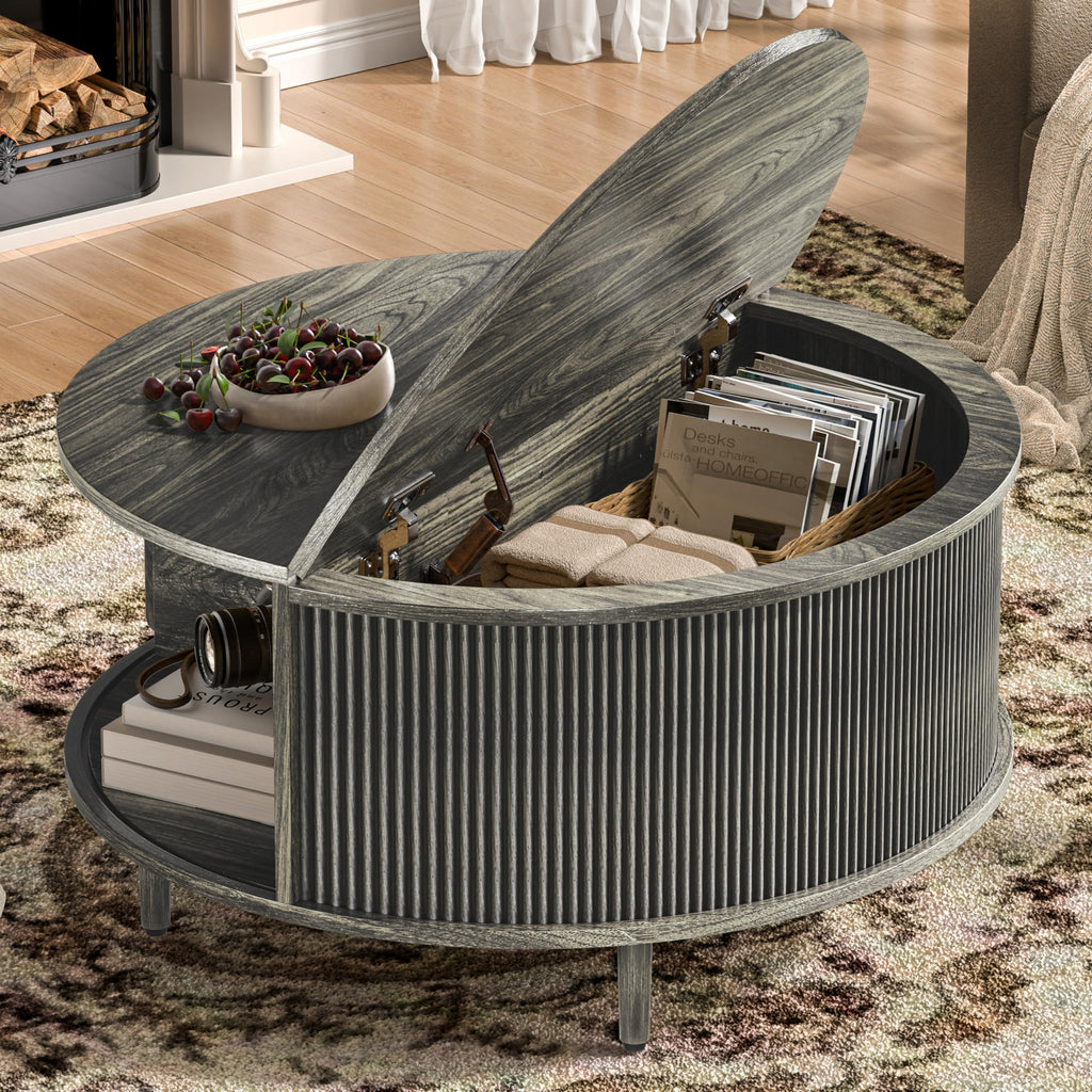 Round Coffee Table, 31.5" Lift-Top with Storage, Grey B117