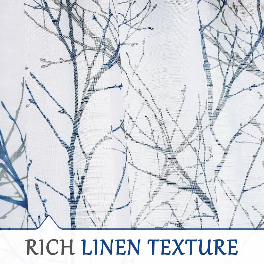 Linen Blue White Semi Sheer Curtains 84 Inch 1 Panel Z788