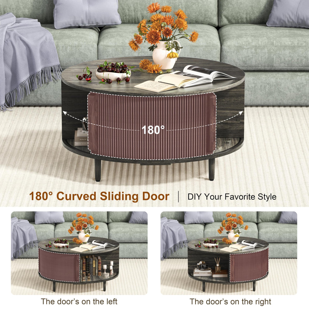 Round Coffee Table, 31.5" Lift-Top with Storage, Grey B117