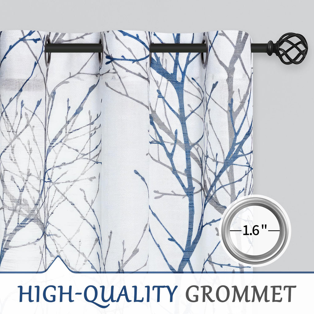 Linen Blue White Semi Sheer Curtains 84 Inch 1 Panel Z788