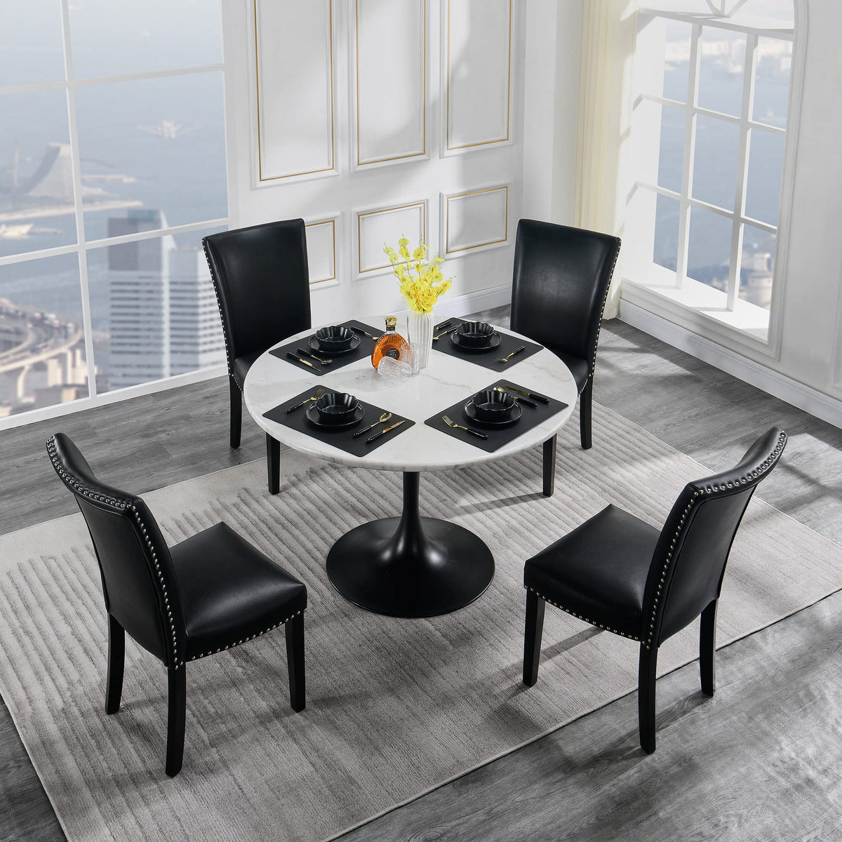 Black Leather Dining Chairs Set of 2 X687