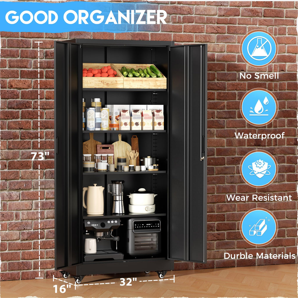 Black Metal Storage Cabinet with 4 Swivel Wheels A245