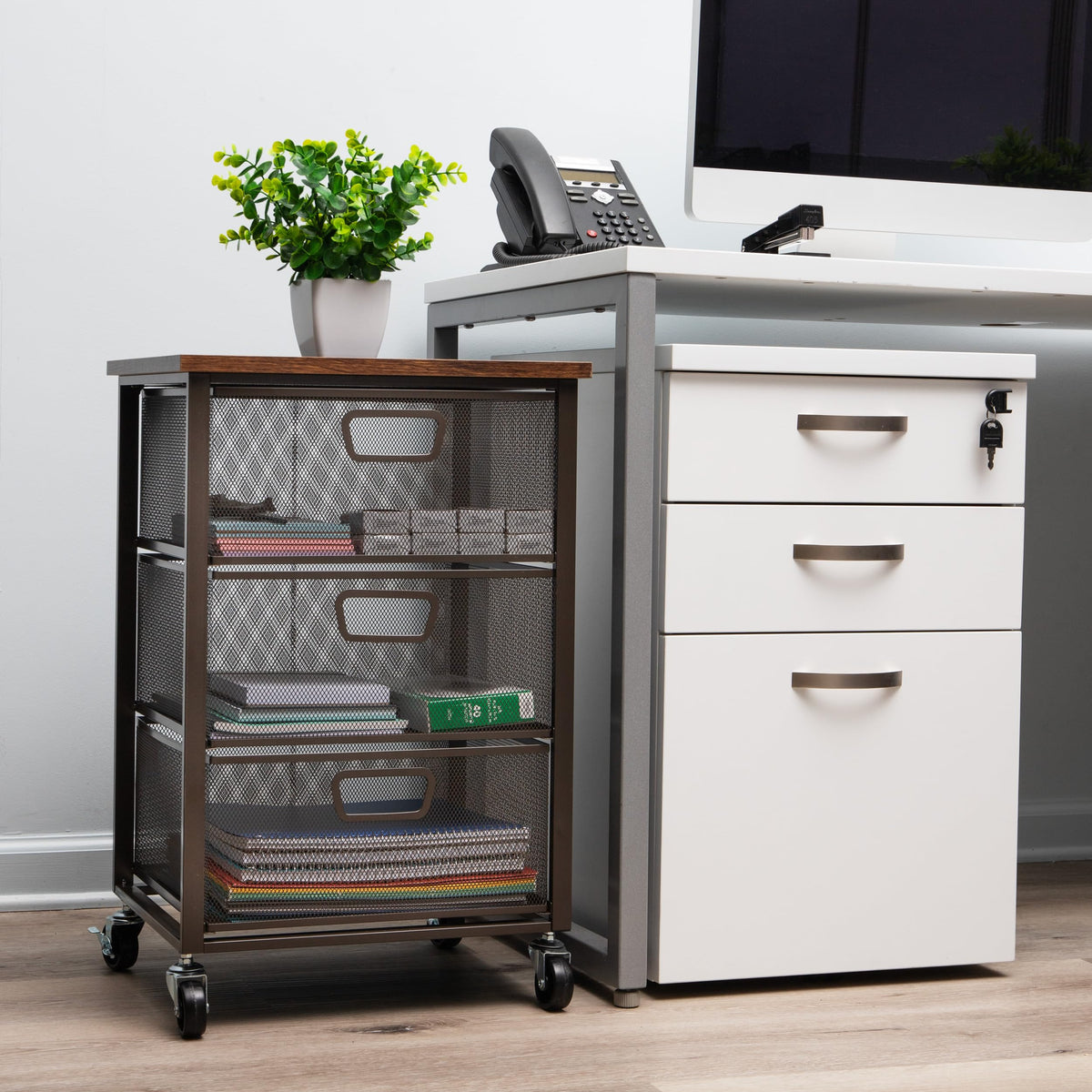 3 Drawer Rolling Storage Organizer with Wood Top N47426