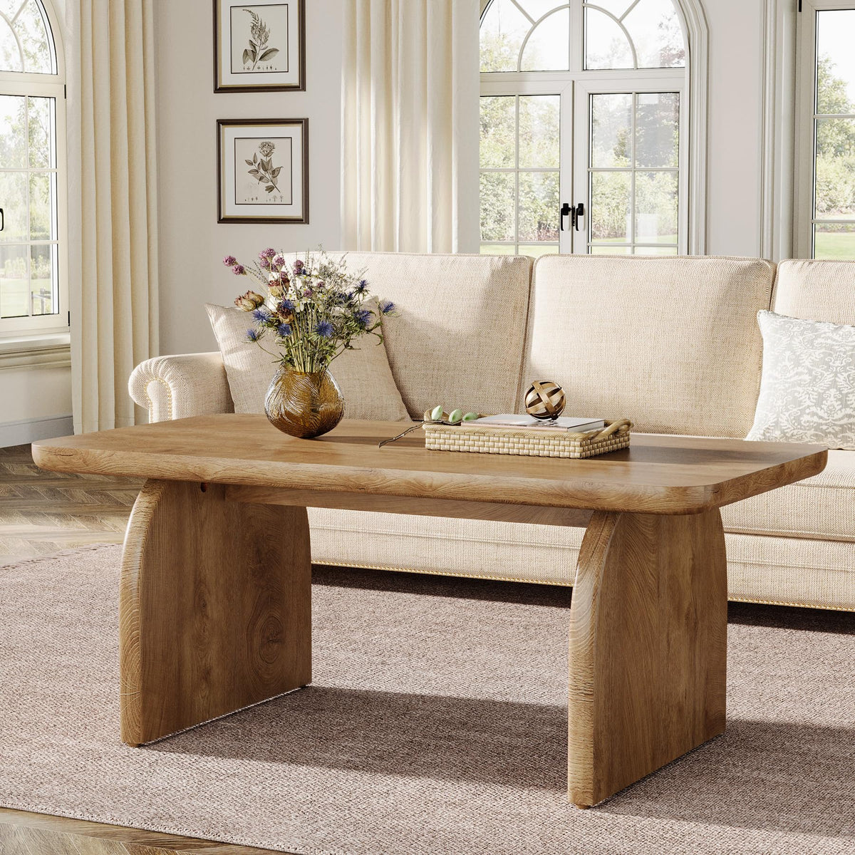 47-Inch Natural Brown Wood Coffee Table U633