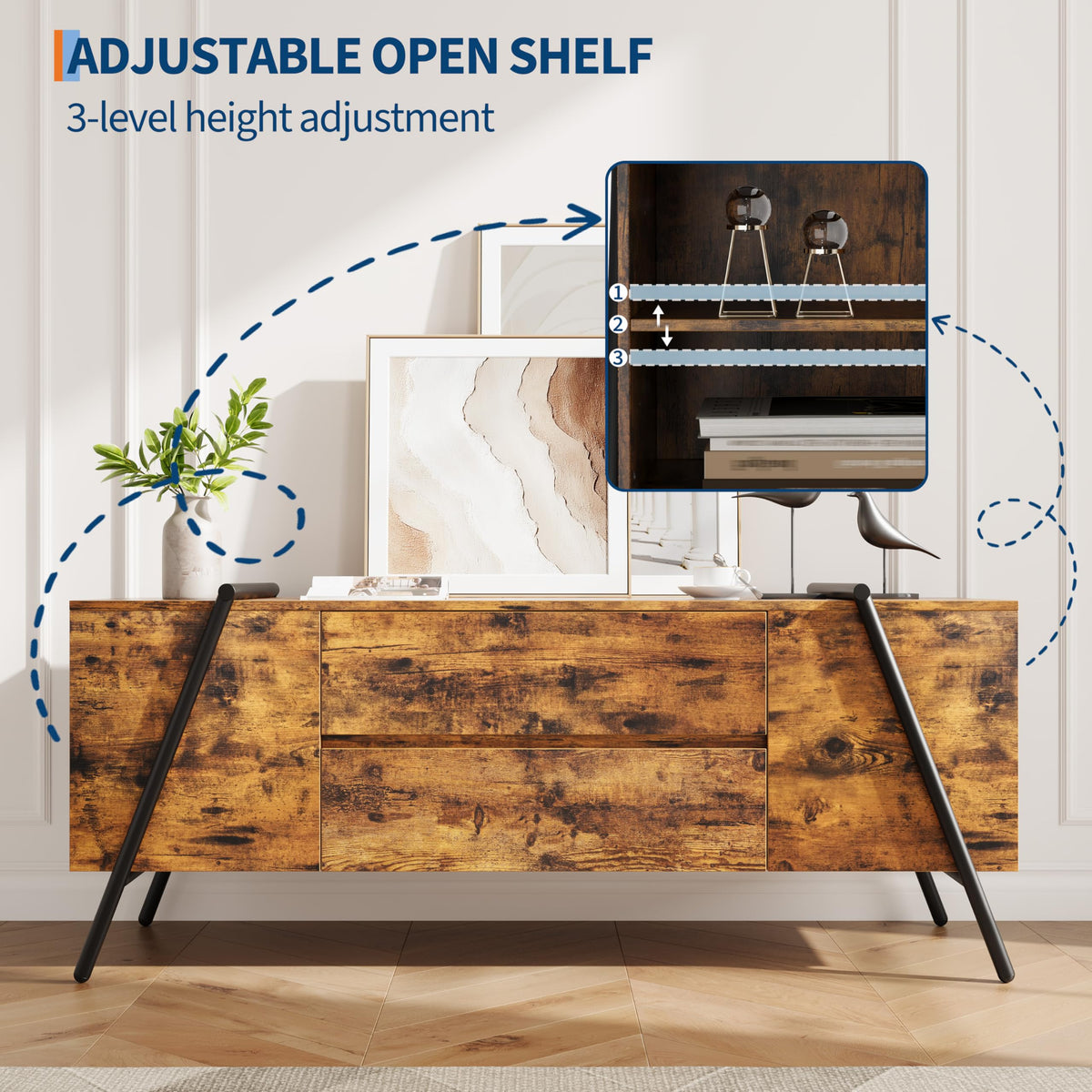 Oak TV Stand with Adjustable Shelf and 2 Drawers G2874