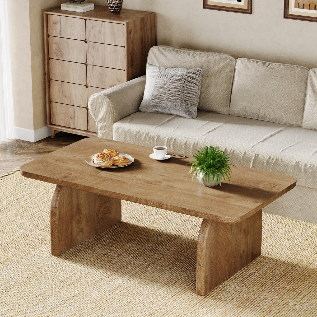 47-Inch Natural Brown Wood Coffee Table U633