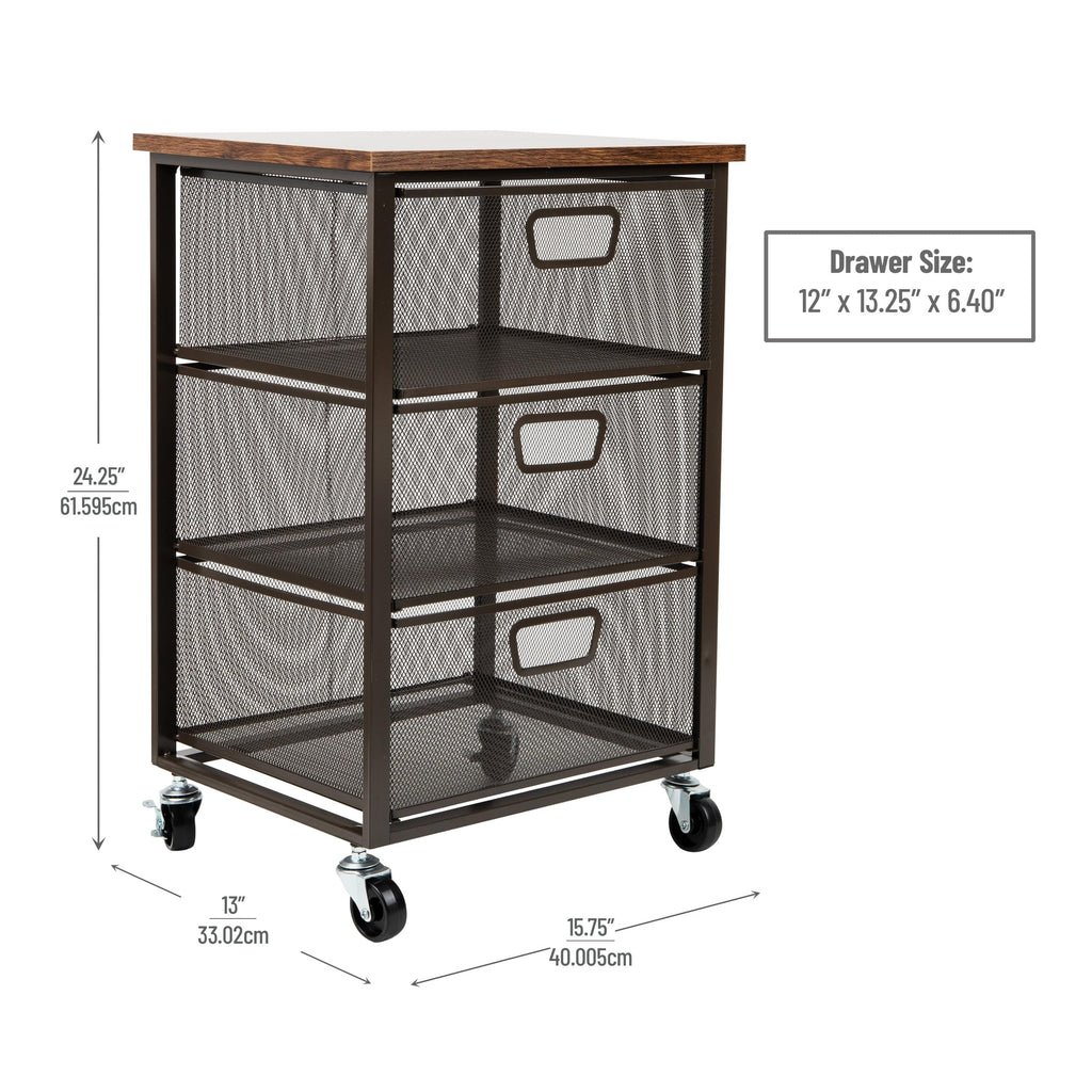 3 Drawer Rolling Storage Organizer with Wood Top N47426