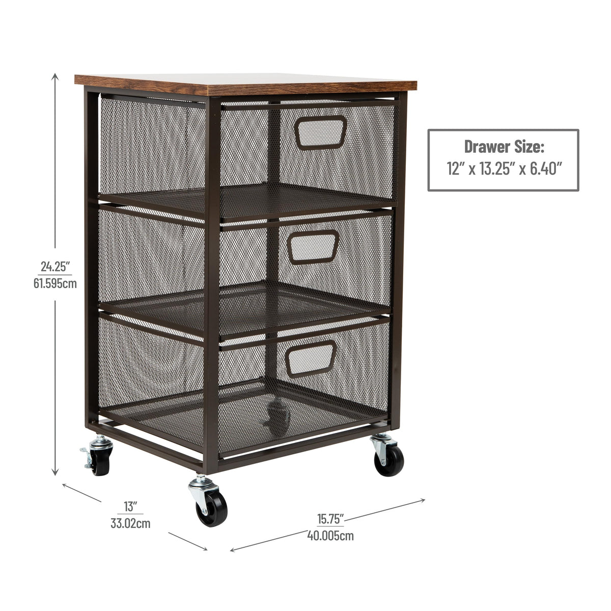 3 Drawer Rolling Storage Organizer with Wood Top N47426