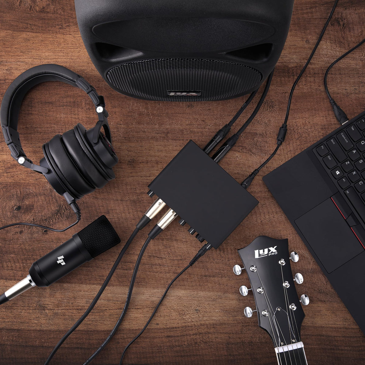 2x2 USB Audio Interface Recording Bundle with Condenser Mic, Headphones, Shockmount, XLR Cable Y788161