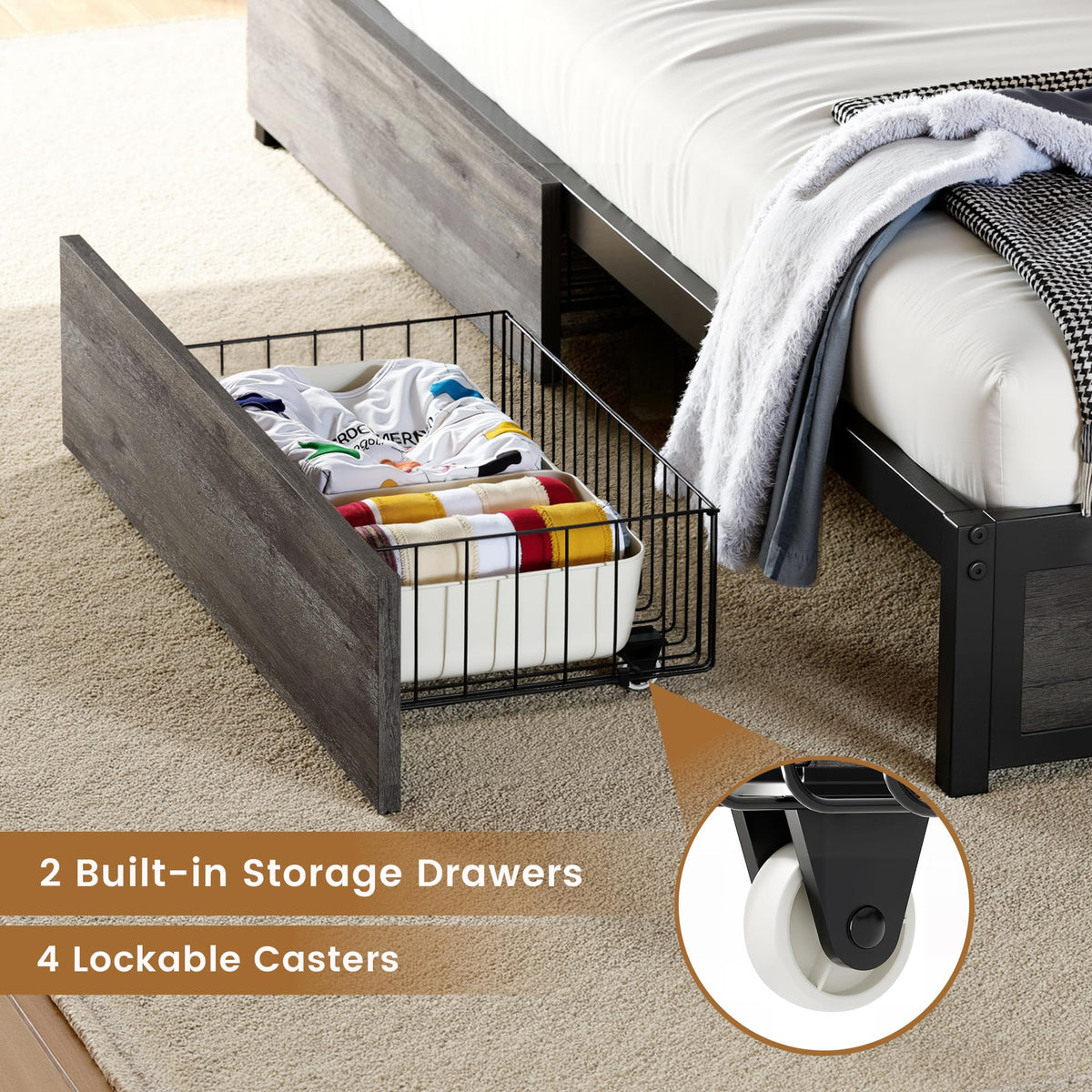 Twin Corner Bed Frame with Storage Drawers P7920