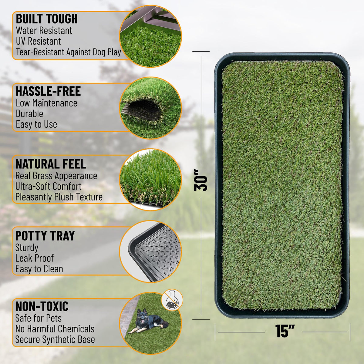 Artificial Grass Puppy Potty Training Pad with Tray, 15" x 30" Reusable T457755