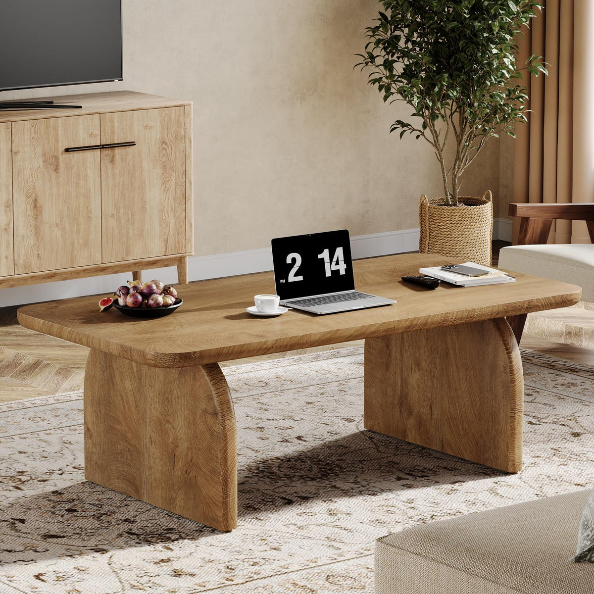 47-Inch Natural Brown Wood Coffee Table U633