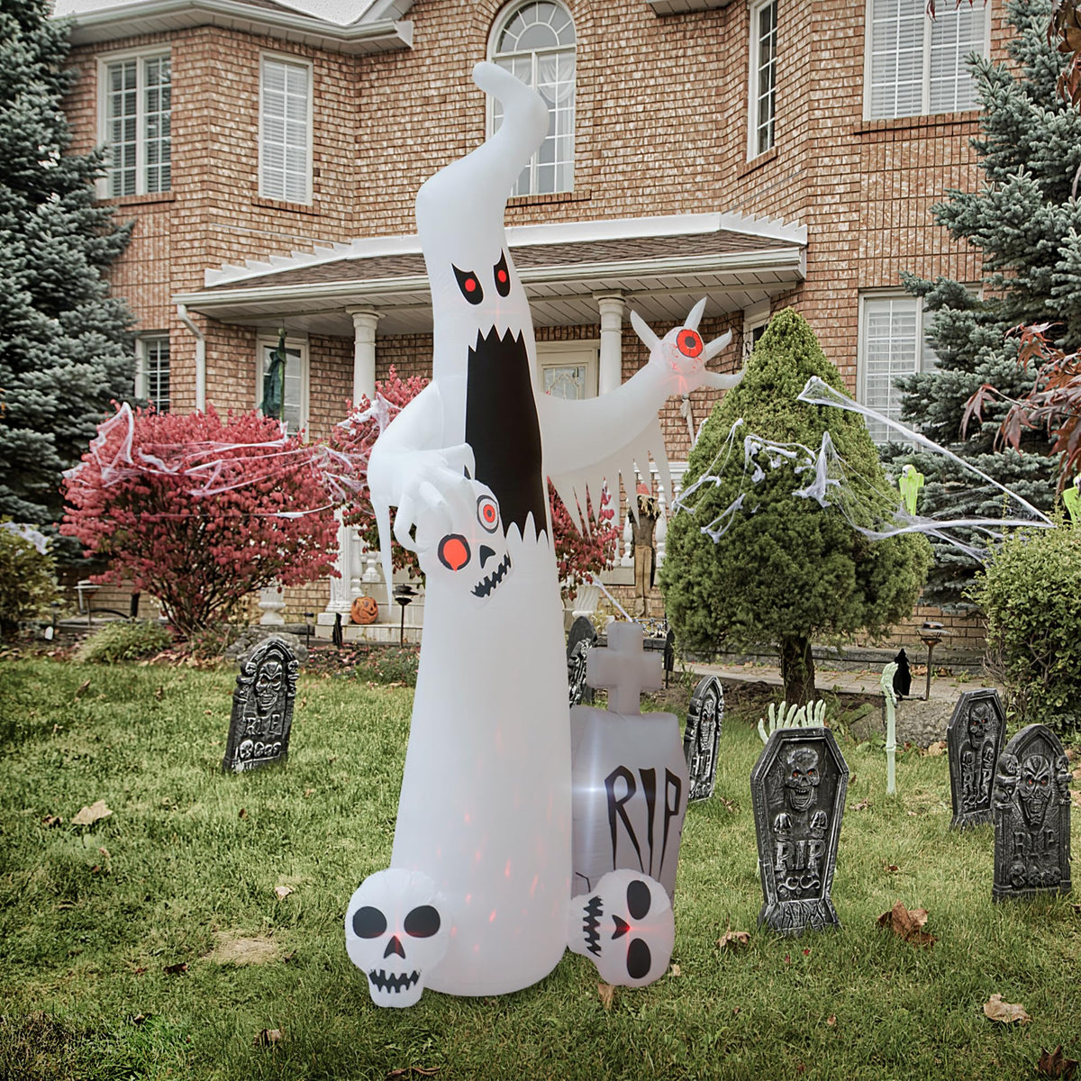 12 FT Halloween Inflatables Ghost with 3 Skulls T3289