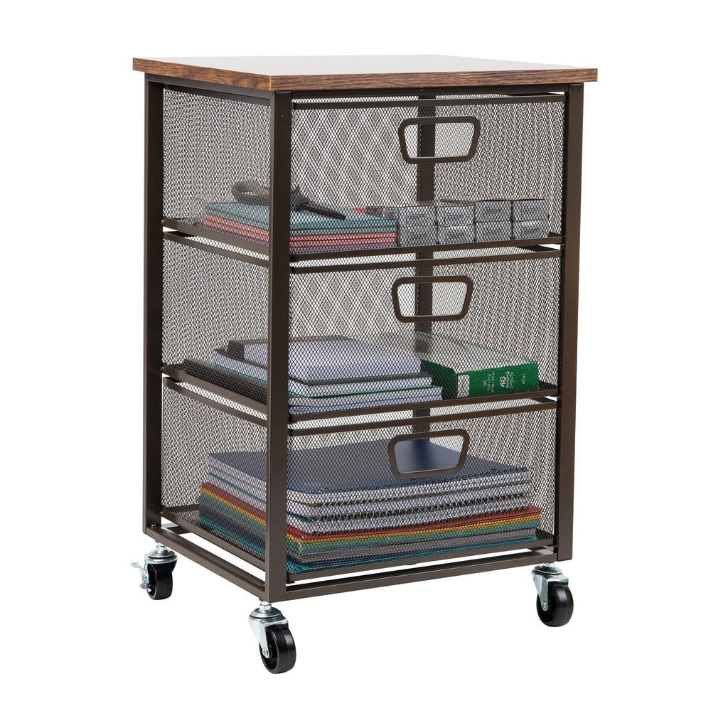 3 Drawer Rolling Storage Organizer with Wood Top N47426